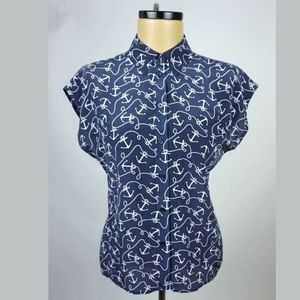 Equipment Blouse cap sleeves silk Anchor print S